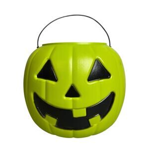 General Foam Blow Mold Jack O Lantern Pumpkin Candy Bucket Pail Neon Green USA